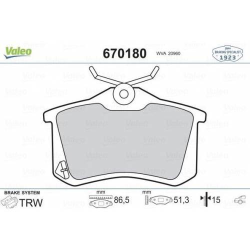 VW Jetta 2011-2014 Arka Fren Balatası Takım VALEO 670180-1J0698451J